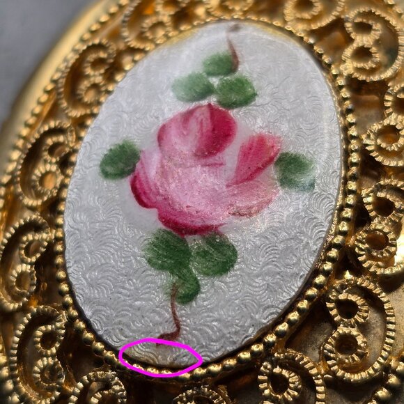 VTG Avon Pink Rose Guilloche Enamel Locket Necklace 32" Gold Tone Uncas - Picture 4 of 16